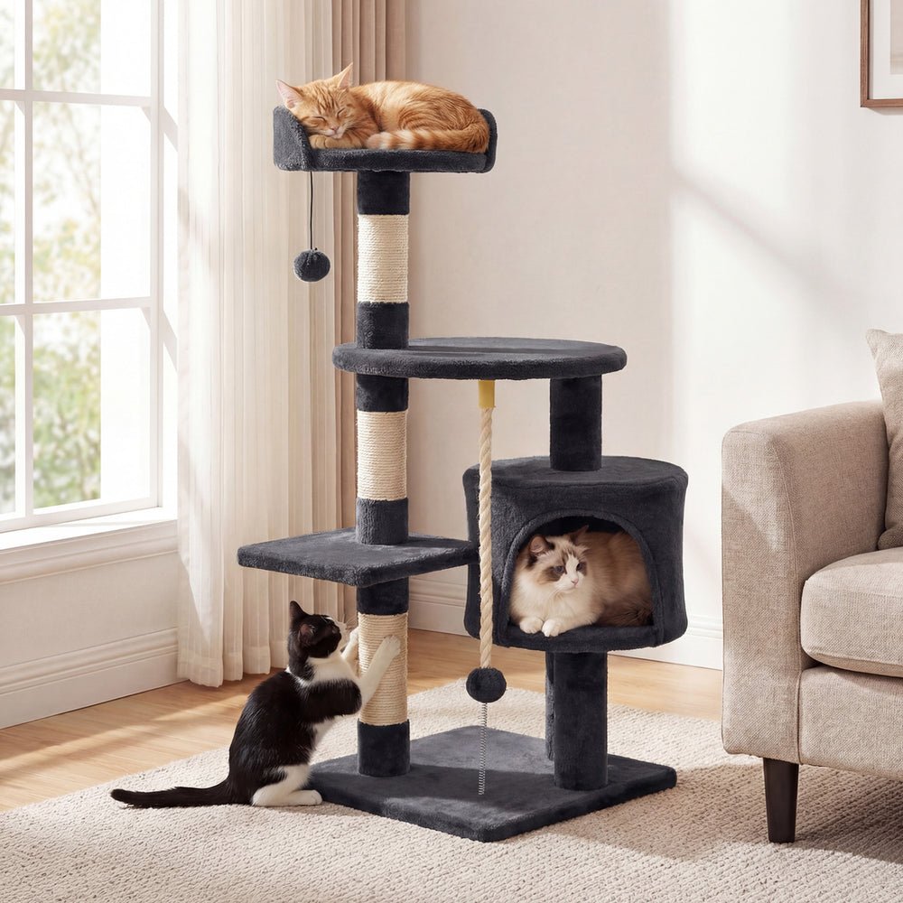 36 Inch Tall Kitten Tower with Condo and Plush Perch-Dark Gray - Gallery View 1 of 10