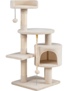 36-inch tall kitten tower in beige with a plush perch, condo, scratching posts, and interactive toys for playful cats.