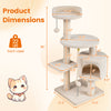 36-inch tall kitten tower in beige with condo, plush perch, and scratching posts for climbing and lounging fun.