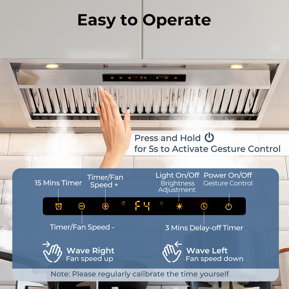 36-inch under cabinet range hood with touch and gesture controls, featuring 4 fan speeds and baffle filters for.