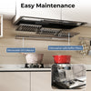 Removable oil collector and dishwasher-safe baffle filters of the 36-inch under cabinet range hood for easy maintenance.