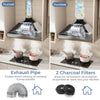 36-inch under cabinet range hood with ducted exhaust pipe and 2 charcoal filters for effective kitchen ventilation.