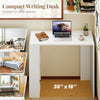 Compact 36-inch white writing desk with 3 open shelves, ideal for small spaces in home, apartment, or dorm.
