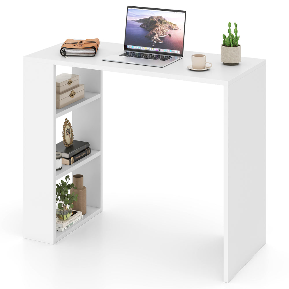 White 36-inch computer desk with 3 open shelves, ideal for home office or study, providing compact storage and.