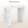 Dimensions of the 36-inch white computer desk with three open shelves for home office use, featuring compact design.
