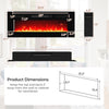 Dimensions of the 36-inch recessed electric fireplace heater with LED strip lights and remote control for cozy ambiance.
