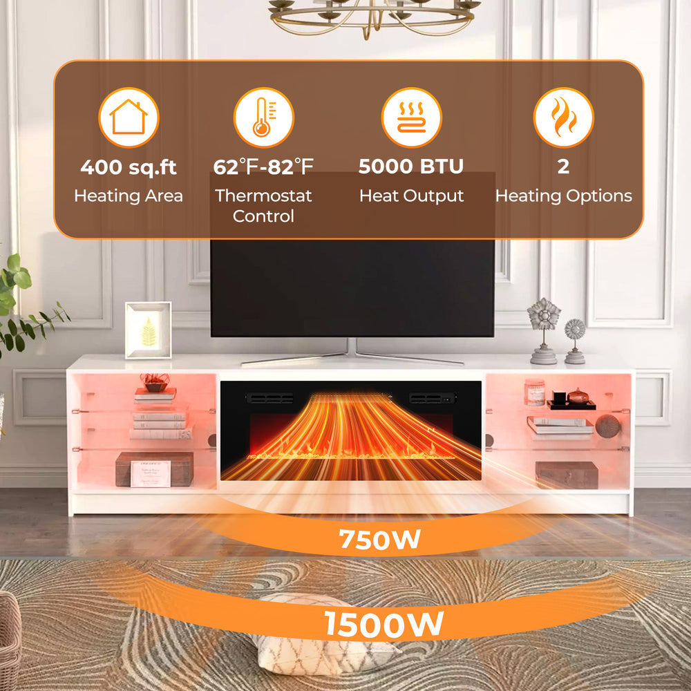 36-inch electric fireplace heater with LED strip lights, 5000 BTU, and remote control for cozy ambiance and efficient.