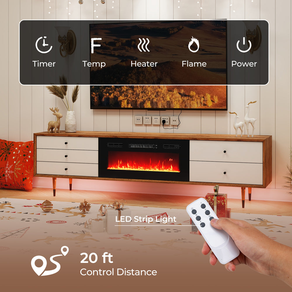 36-inch electric fireplace heater with LED strip lights and remote control, featuring adjustable flame colors and.