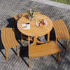 Round 36-inch outdoor folding dining table made of acacia wood, featuring a slatted tabletop, perfect for backyard.