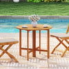 36-inch acacia wood outdoor folding round dining table with slatted design, ideal for cozy garden or deck dining.