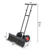 36-inch snow shovel with wheeled design, featuring a T-handle for better grip and a bi-directional adjustable blade.
