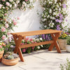 Backless 36" outdoor solid wood bench with teak oil finish, featuring sturdy X-shaped legs, perfect for gardens and.