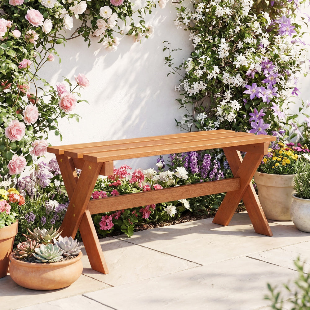 36" Outdoor Solid Wood Bench Set of 1 Backless Patio Dining Bench with Teak Oil Finish - Gallery View 1 of 11