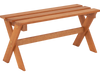 Backless 36" outdoor solid wood bench with teak oil finish, featuring sturdy X-shaped legs for stable seating.
