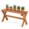 Spacious 36" solid wood bench with teak oil finish, showcasing slatted seating and X-shaped legs for outdoor stability.