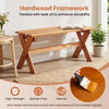 Close-up of the teak oil-treated surface of a 36" backless solid wood bench, enhancing durability for outdoor settings.