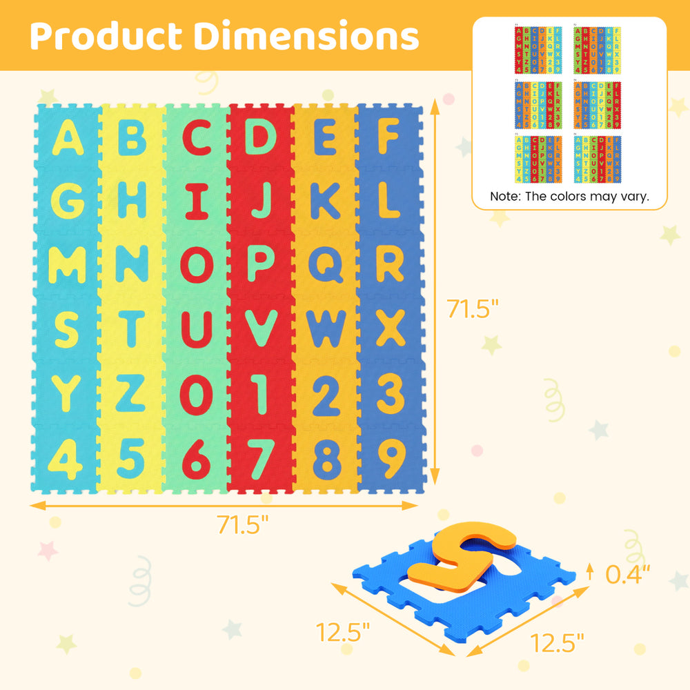 Close-up of a colorful interlocking baby puzzle floor tile showcasing the letter "S," made of soft EVA foam for safe.