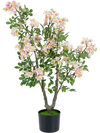 Artificial 36" impatiens tree with pink silk flowers and mini fruits, perfect for enhancing living rooms or cafes.