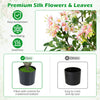 Set of 2 artificial 36" impatiens trees with pink silk flowers and mini fruits, perfect for living room or office decor.