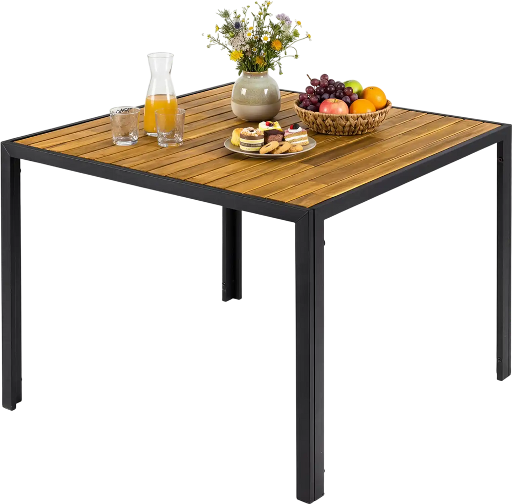 36 Inch Square Outdoor Dining Table for 4 with Slatted Top for Porch