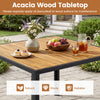 36-inch square outdoor dining table with acacia wood slatted top, perfect for patio gatherings with family and friends.