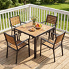 36-inch square outdoor dining table with acacia wood slatted top, suitable for 4 people, perfect for patio gatherings.