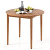 36-inch round acacia wood outdoor dining table for 4, featuring slatted design and smooth corners for safety.