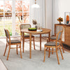Round 36-inch acacia wood outdoor dining table for 4 people, featuring a slatted design and smooth corners for safety.