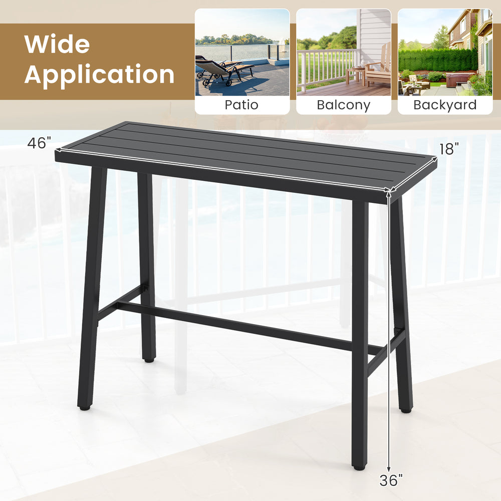 Rectangular 36-inch patio counter height bar table with sturdy metal construction and adjustable foot pads for.
