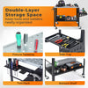 Welding table with double-layer storage, featuring a wide fixture tabletop, side tray, and tool rack for organized.