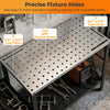 Welding table top featuring 144 fixture holes and 4 tool slots for efficient workspace organization and stability.