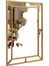 Gold wall mirror with a beaded frame, 36 x 24 inches, showcasing a high-definition reflection, ideal for various decor.