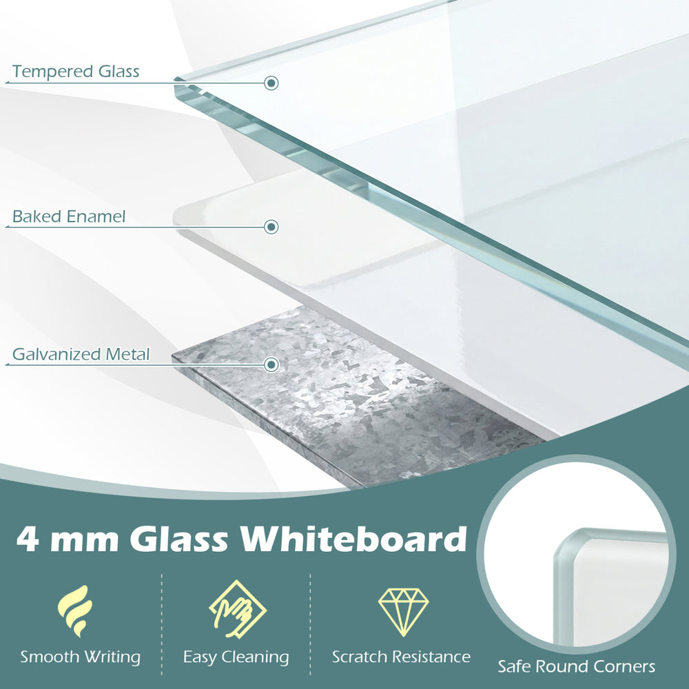 36 x 24 inches glass whiteboard with 4 mm tempered glass, smooth writing surface, and safe round corners for versatile.