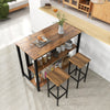 36 Inch 3-Tier Bar Table with Storage Metal Frame Adjustable Foot Pads for Dining Room-Rustic Brown - Gallery View 1 of 10