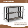 36-inch 3-tier bar table with gray wood shelves and metal frame, ideal for dining room or kitchen storage.