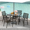 37-inch square patio dining table with slatted design, umbrella hole, and sturdy metal frame, perfect for outdoor.