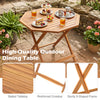 Octagonal acacia wood outdoor folding dining table with slatted tabletop, ideal for gardens and patios, seats 4.
