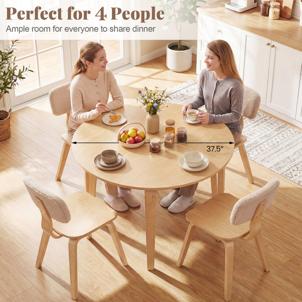 Round dining table for 4 people with rubber wood legs, perfect for small spaces, ideal for kitchens and dining rooms.