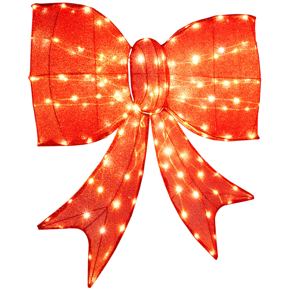 Extra-large 37-inch lighted Christmas bow decoration with 150 warm white LED lights for festive outdoor display.