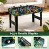 Mini foosball table with vibrant graphics, detachable legs, and integrated score records for tabletop or standalone.