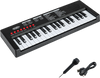 37-key kids piano keyboard in black with 8 rhythms, microphone, and USB charging for portable music fun.