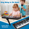 Kids playing the 37 Keys Piano Keyboard with microphone, featuring 8 rhythms and a portable design for musical fun.