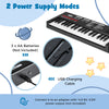 Close-up of the 37 Keys Kids Piano Keyboard showing USB charging port and battery compartment for versatile power.