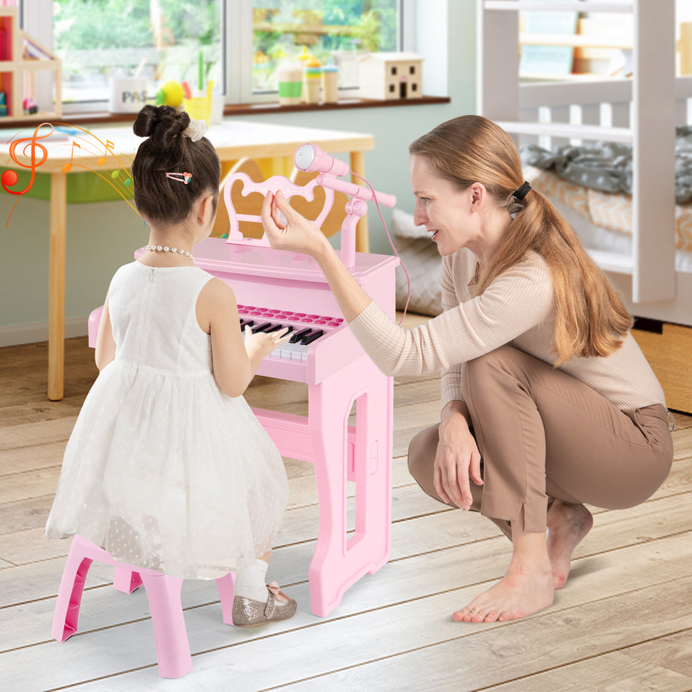 37 Keys Music Piano with Microphone Kids Piano Keyboard with Detachable Music Stand-Pink - Gallery View 1 of 11