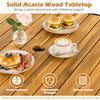 Square outdoor dining table with solid acacia wood tabletop, seats 4, and features a 2" umbrella hole for versatile use.