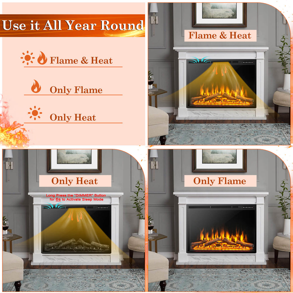 Costway Electric Fireplace Insert 37" Heater with 4-Level Adjustable Flames 5,100 BTUs New