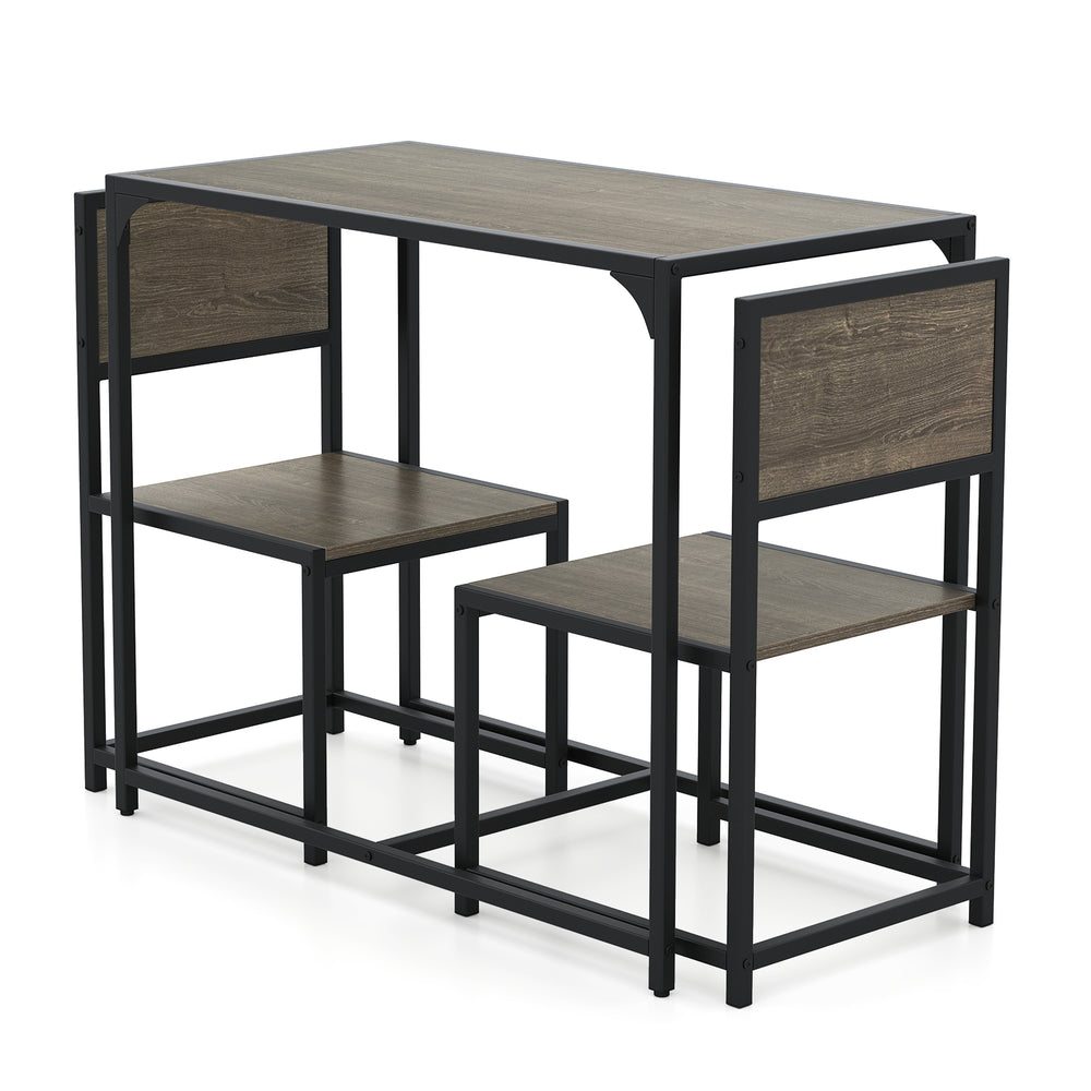 Compact 3-piece dining set with oak finish, featuring a table and 2 chairs with a sturdy metal frame for small spaces.