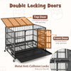 Foldable 38-inch heavy-duty metal dog cage with lockable top and front doors, ideal for large dogs, easy to clean.