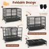 Foldable 38-inch heavy-duty metal dog cage with lockable rolling casters, designed for easy transport and storage.