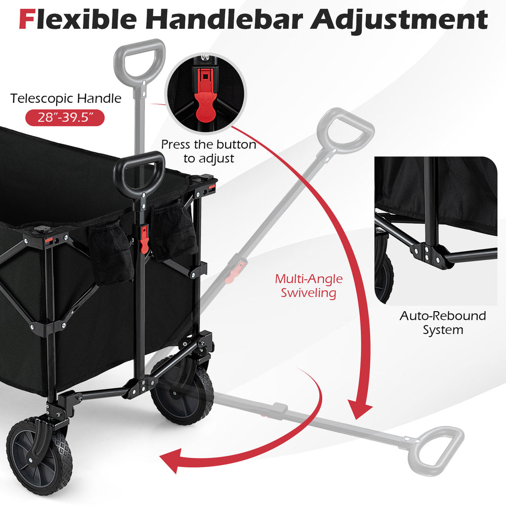 Adjustable telescopic handle of the 38-inch heavy-duty collapsible wagon cart for ergonomic control and easy.